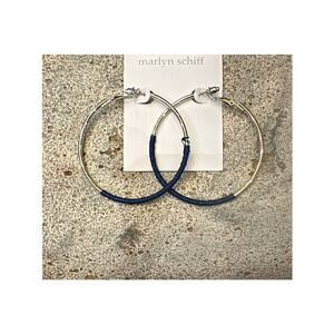 $50 Marlyn Schiff Silver Tone Metallic Thread Wrapped Hoops Earrings NWT